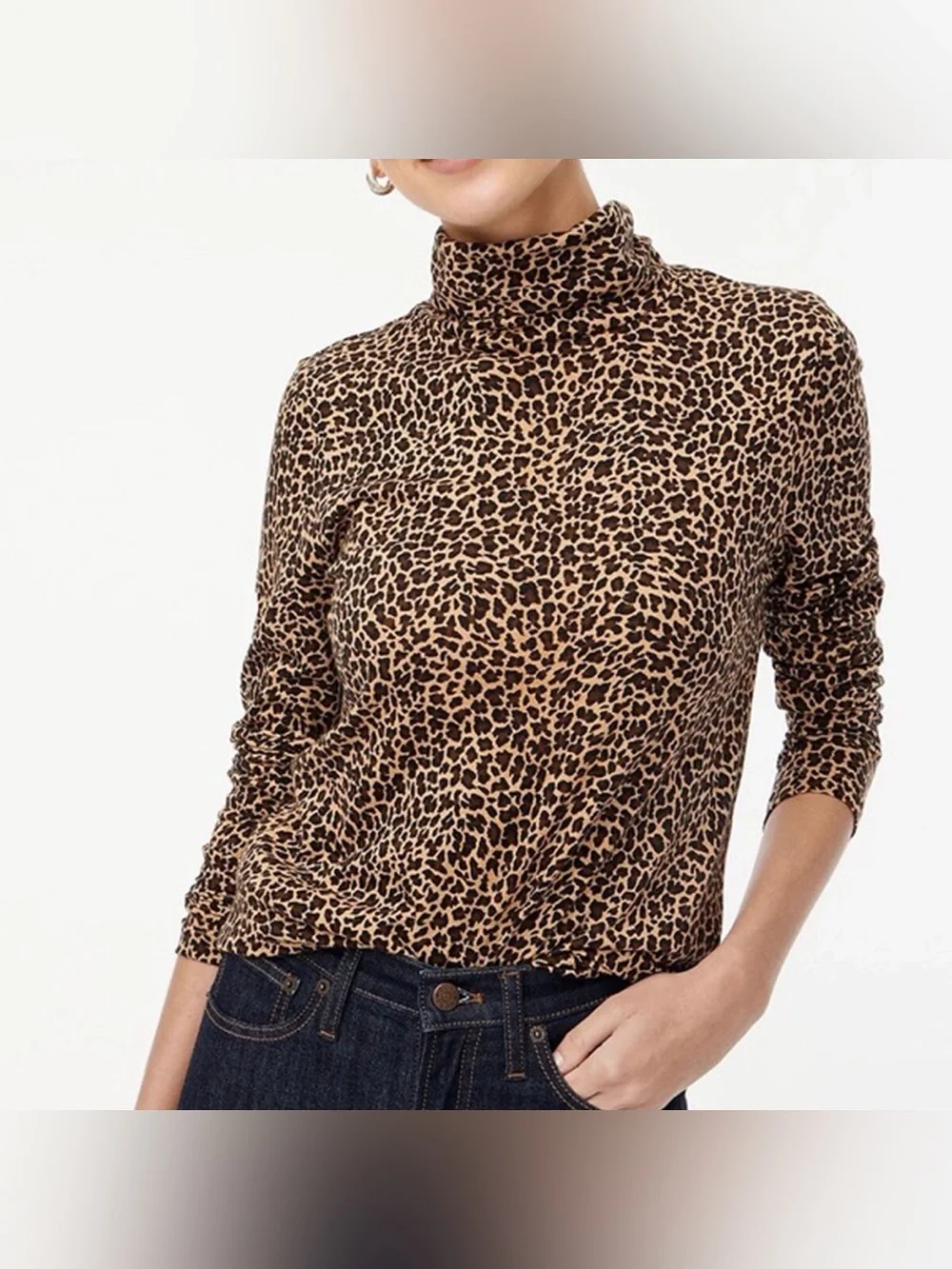 J. Crew Leopard Print Long Sleeve Turtleneck Top‎ 100% Cotton Medium